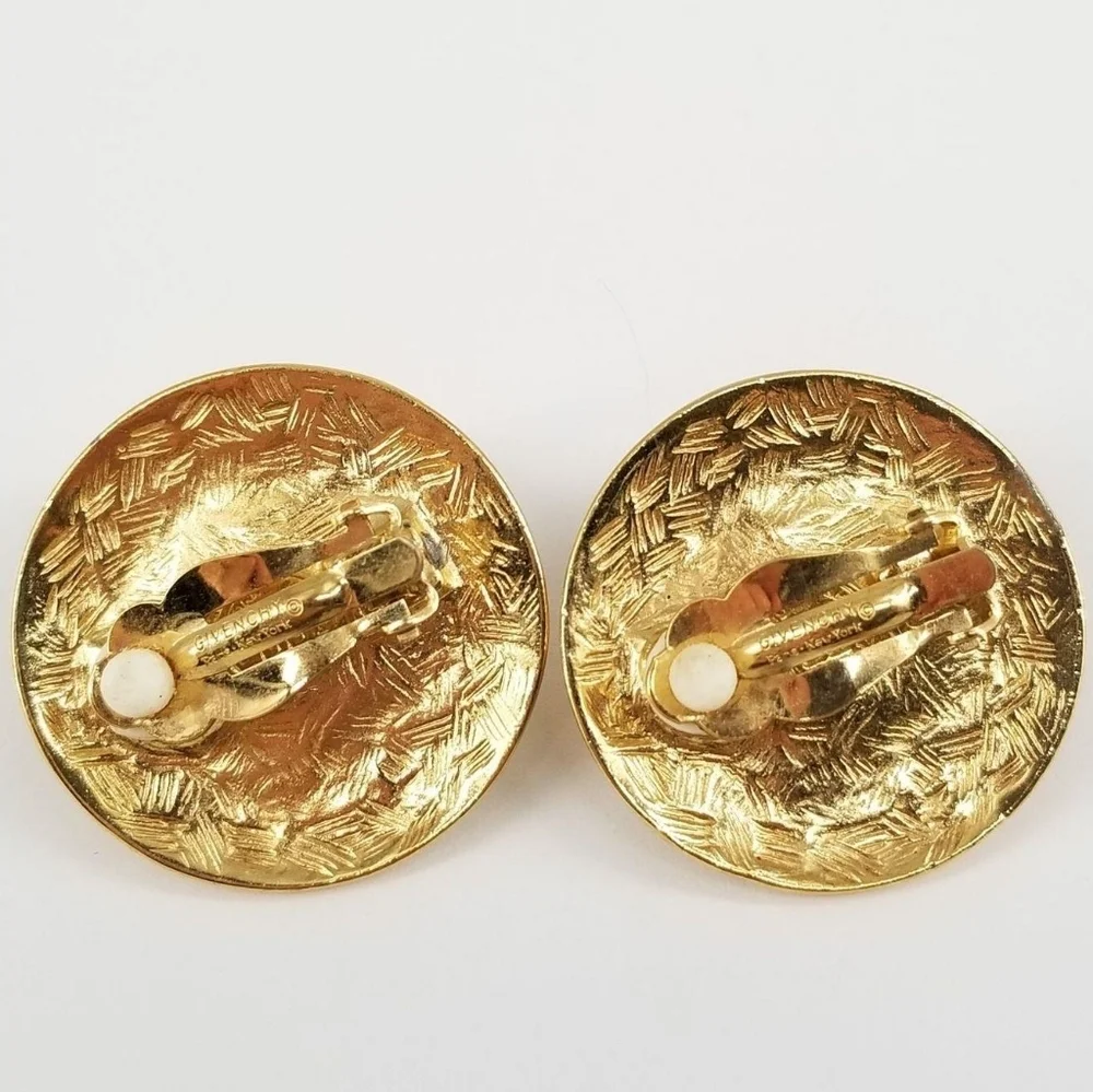 GIVENCHY vintage Greek Key Logo Gold & Pearl Earrings